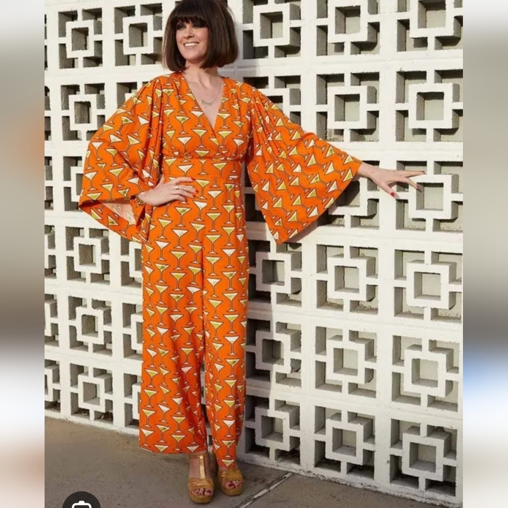 Dawn O'Porter x Joanie Sunset Martini Cocktail Tie Jumpsuit Size 6 Persimmon Ora